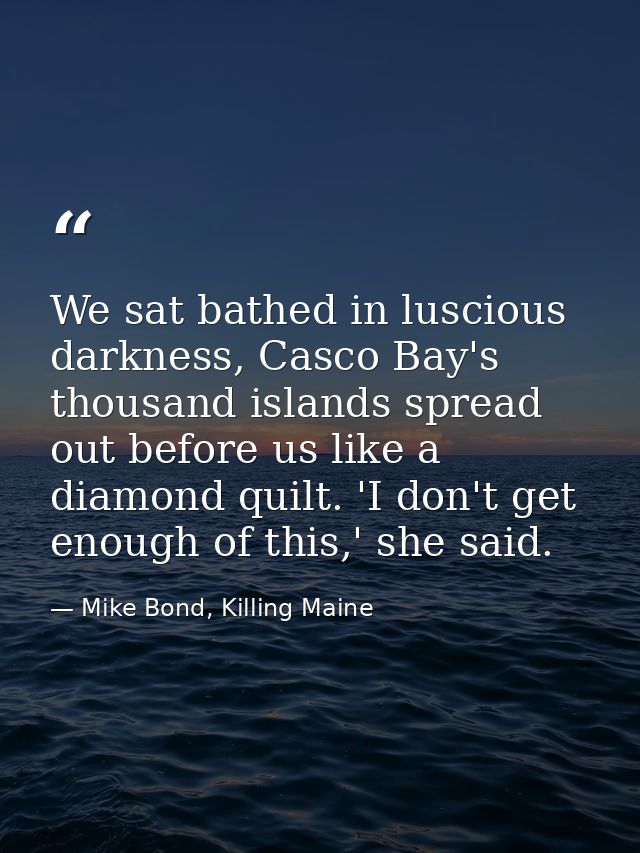 We sat bathed in luscious darkness, Casco Bay's thousand islands spread out before us like a diamond quilt. 'I don't get — Mike Bond, Killing Maine