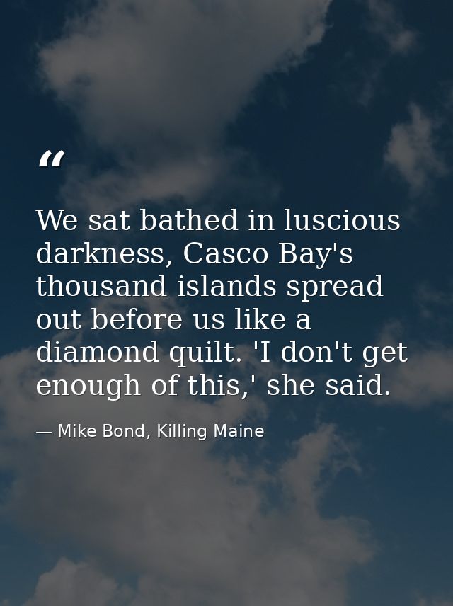 We sat bathed in luscious darkness, Casco Bay's thousand islands spread out before us like a diamond quilt. 'I don't get — Mike Bond, Killing Maine