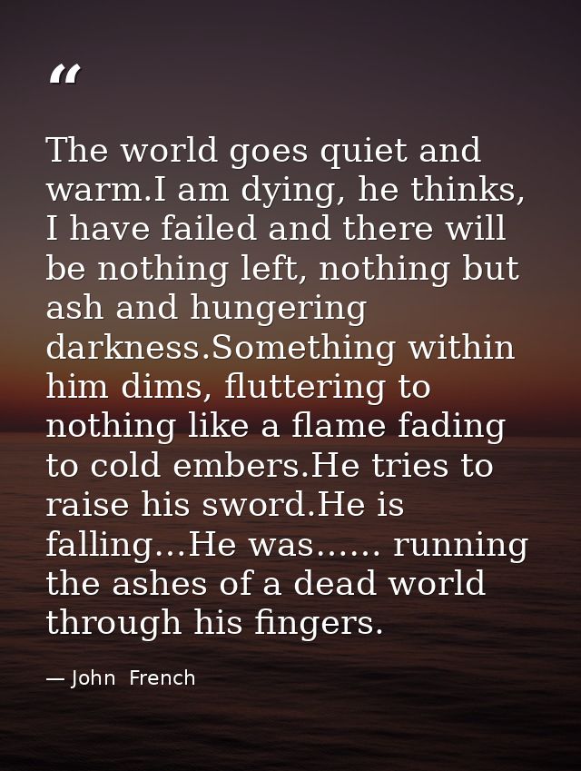 The world goes quiet and warm.I am dying, he thinks, I have failed and there will be nothing left, nothing but ash and h — John  French