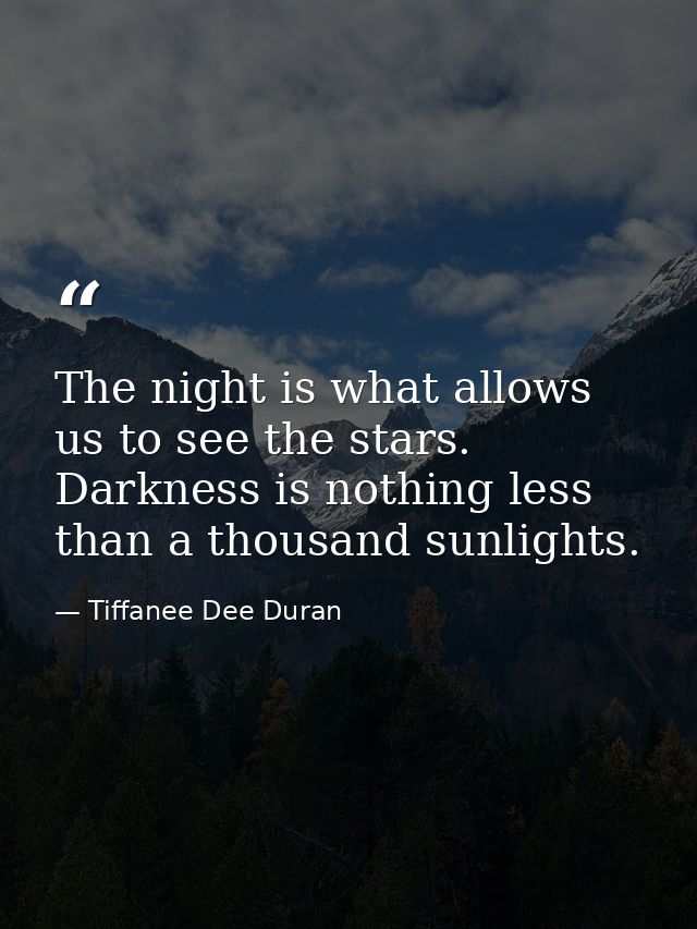 The night is what allows us to see the stars. Darkness is nothing less than a thousand sunlights. — Tiffanee Dee Duran