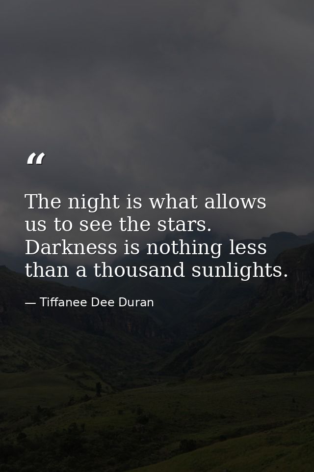 The night is what allows us to see the stars. Darkness is nothing less than a thousand sunlights. — Tiffanee Dee Duran