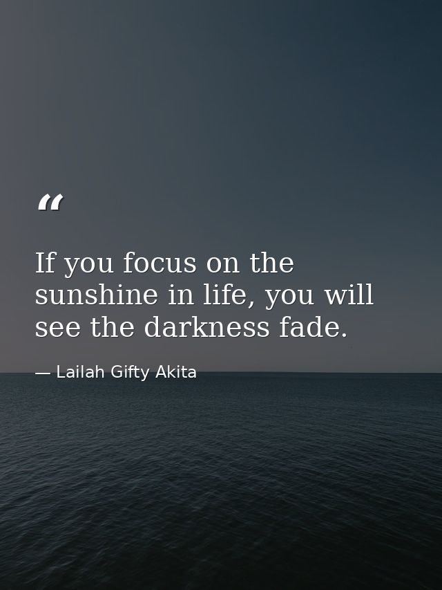 If you focus on the sunshine in life, you will see the darkness fade. — Lailah Gifty Akita