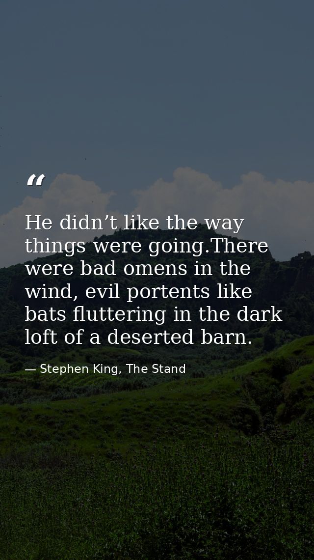 He didn’t like the way things were going.There were bad omens in the wind, evil portents like bats fluttering in the dar — Stephen King, The Stand