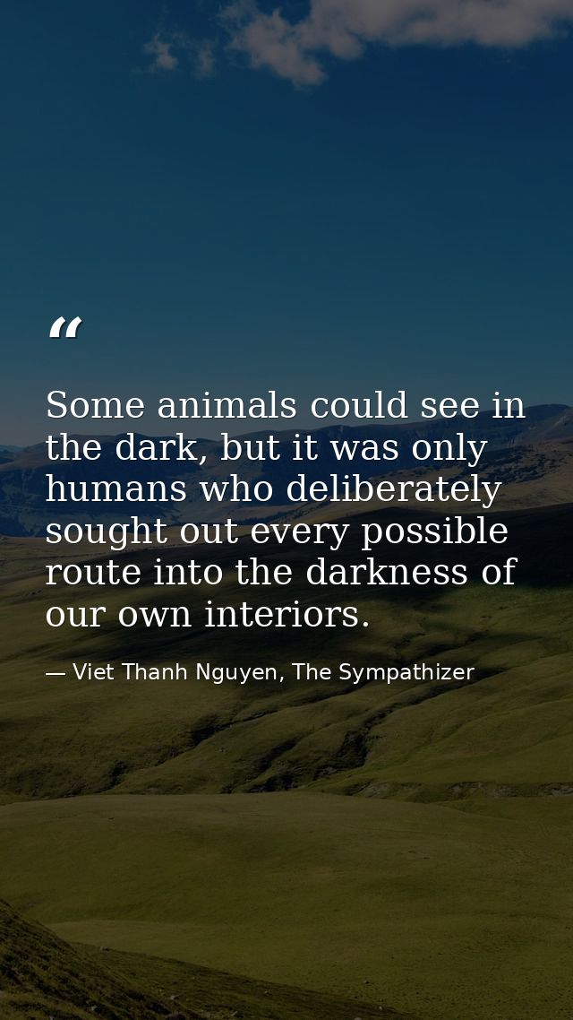 Some animals could see in the dark, but it was only humans who deliberately sought out every possible route into the dar — Viet Thanh Nguyen, The Sympathizer
