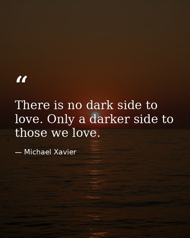 There is no dark side to love. Only a darker side to those we love. — Michael Xavier