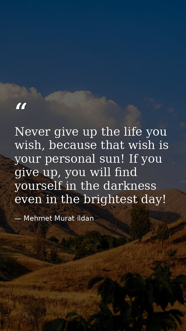Never give up the life you wish, because that wish is your personal sun! If you give up, you will find yourself in the d — Mehmet Murat ildan