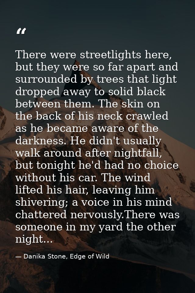 There were streetlights here, but they were so far apart and surrounded by trees that light dropped away to solid black  — Danika Stone, Edge of Wild