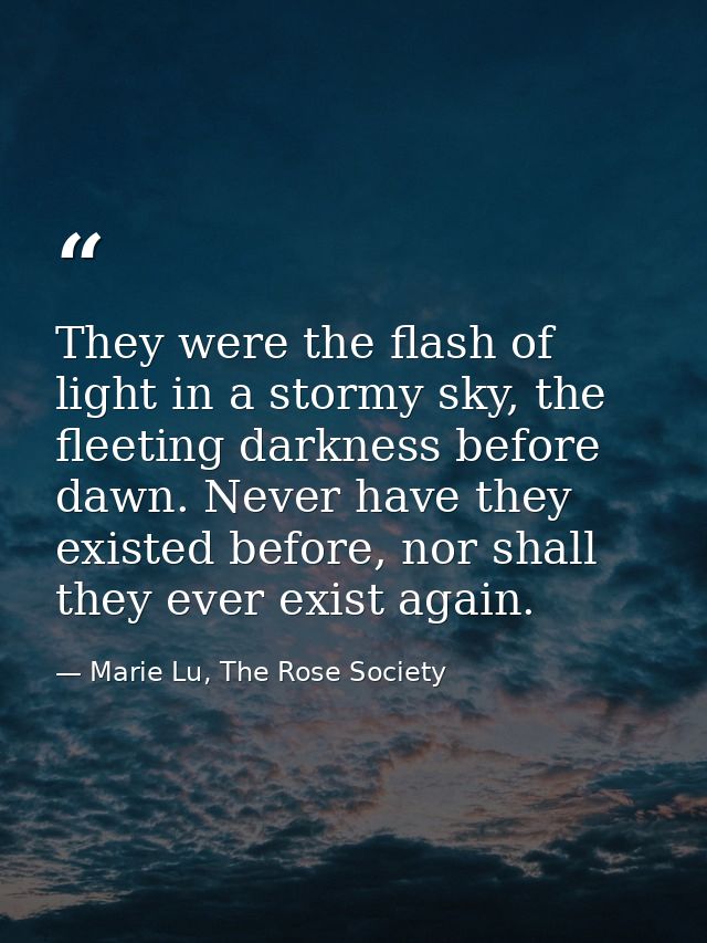 They were the flash of light in a stormy sky, the fleeting darkness before dawn. Never have they existed before, nor sha — Marie Lu, The Rose Society