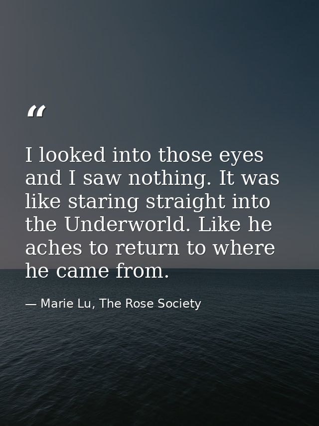 I looked into those eyes and I saw nothing. It was like staring straight into the Underworld. Like he aches to return to — Marie Lu, The Rose Society