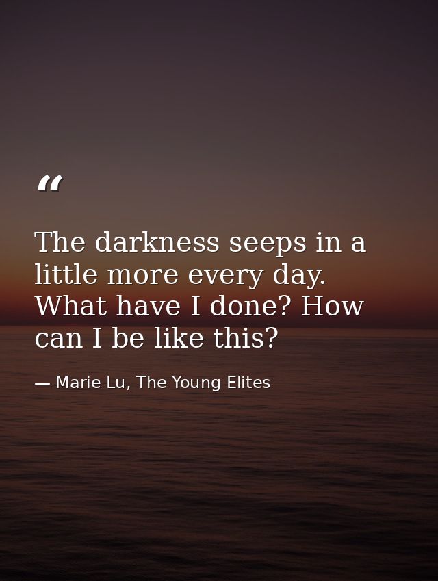 The darkness seeps in a little more every day. What have I done? How can I be like this? — Marie Lu, The Young Elites
