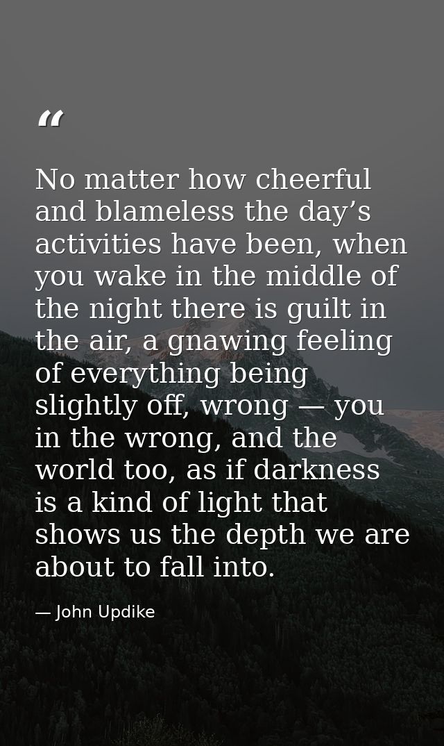 No matter how cheerful and blameless the day’s activities have been, when you wake in the middle of the night there is g — John Updike