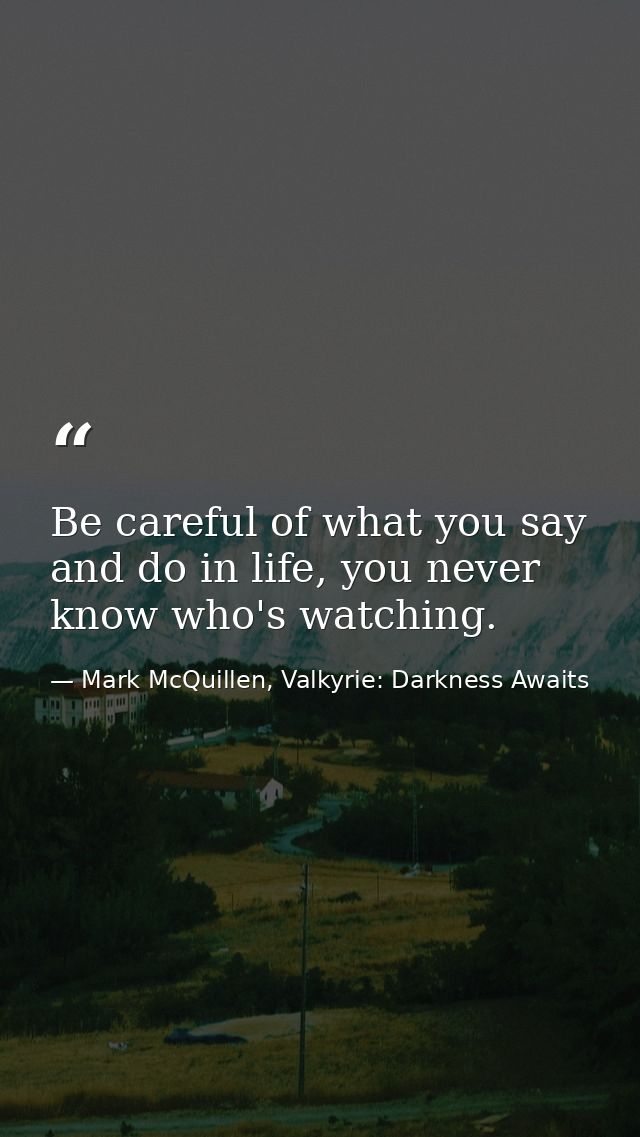Be careful of what you say and do in life, you never know who's watching. — Mark McQuillen, Valkyrie: Darkness Awaits