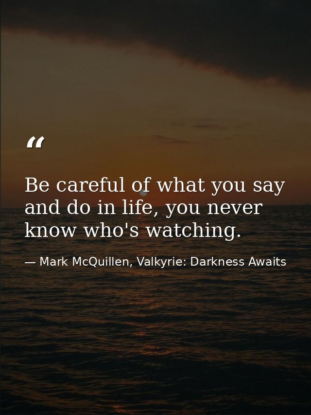Be careful of what you say and do in life, you never know who's watching. — Mark McQuillen, Valkyrie: Darkness Awaits