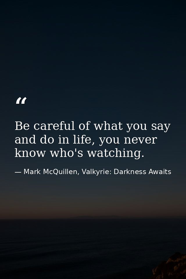 Be careful of what you say and do in life, you never know who's watching. — Mark McQuillen, Valkyrie: Darkness Awaits