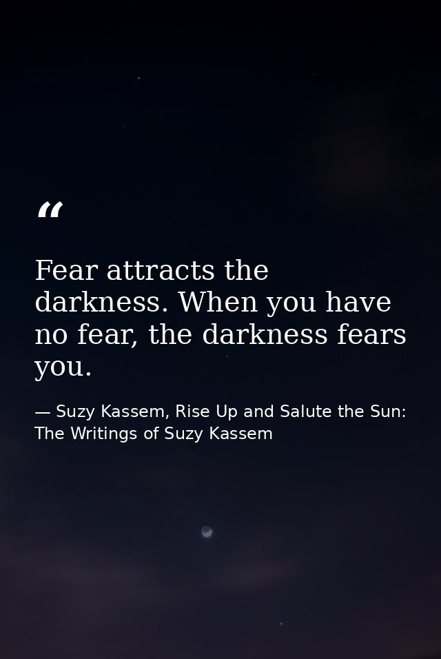 Fear attracts the darkness. When you have no fear, the darkness fears you. — Suzy Kassem, Rise Up and Salute the Sun: The Writings of Suzy Kassem