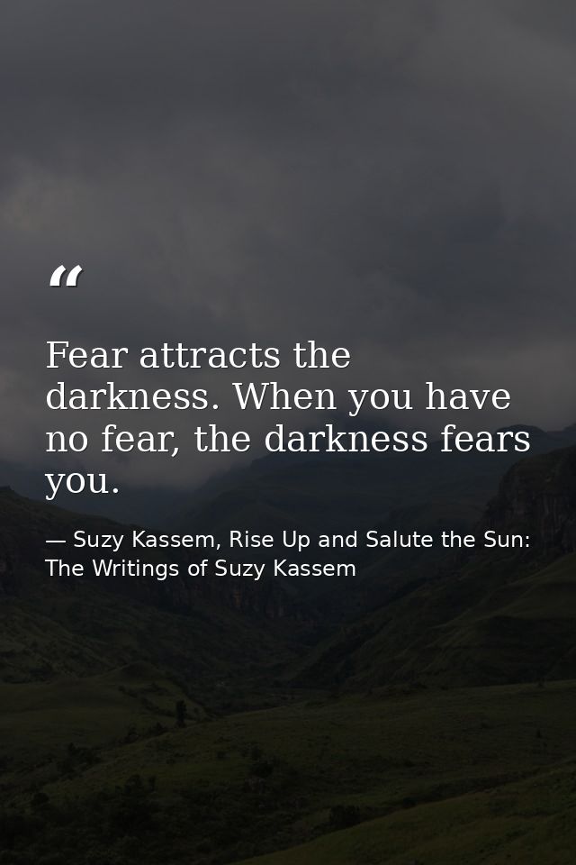 Fear attracts the darkness. When you have no fear, the darkness fears you. — Suzy Kassem, Rise Up and Salute the Sun: The Writings of Suzy Kassem