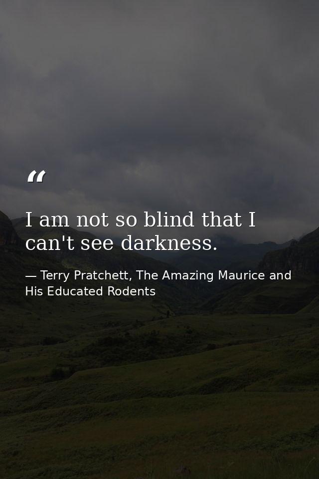 I am not so blind that I can't see darkness. — Terry Pratchett, The Amazing Maurice and His Educated Rodents