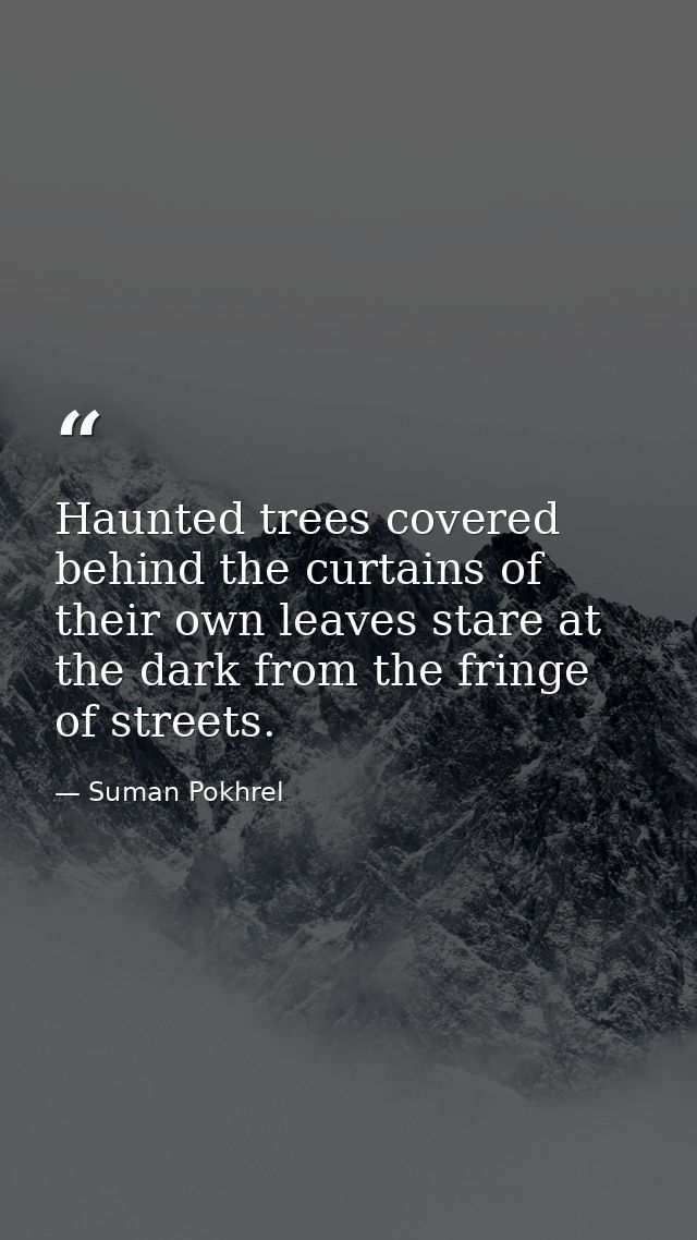 Haunted trees covered behind the curtains of their own leaves stare at the dark from the fringe of streets. — Suman Pokhrel