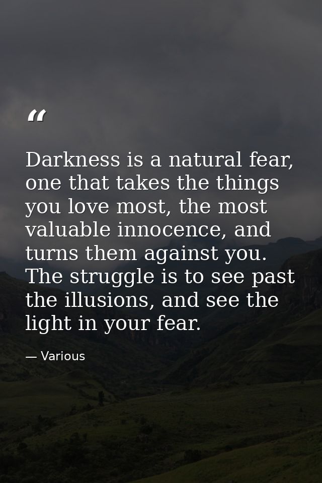 Darkness is a natural fear, one that takes the things you love most, the most valuable innocence, and turns them against — Various