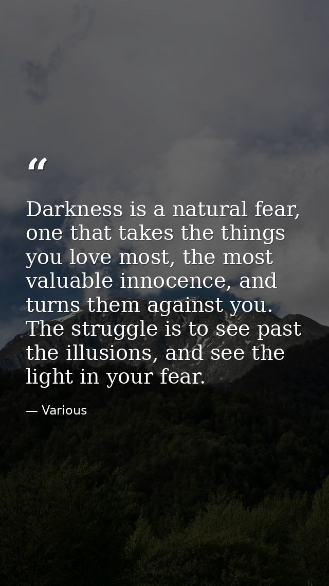 Darkness is a natural fear, one that takes the things you love most, the most valuable innocence, and turns them against — Various