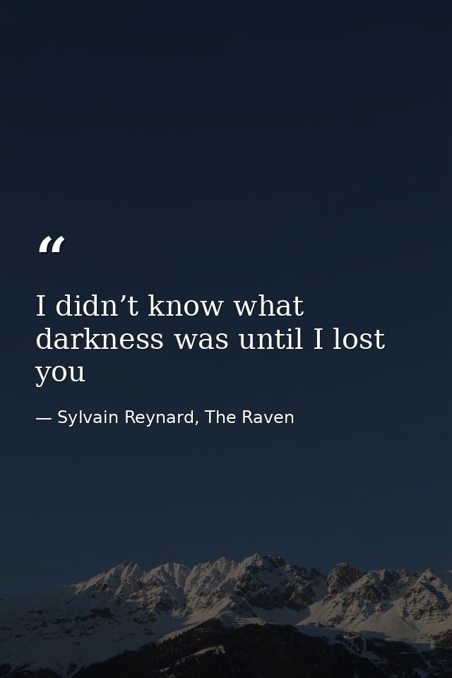 I didn’t know what darkness was until I lost you — Sylvain Reynard, The Raven