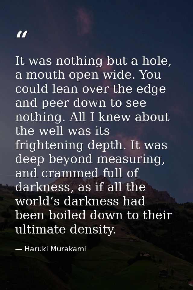 It was nothing but a hole, a mouth open wide. You could lean over the edge and peer down to see nothing. All I knew abou — Haruki Murakami