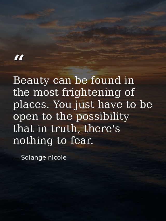 Beauty can be found in the most frightening of places. You just have to be open to the possibility that in truth, there' — Solange nicole
