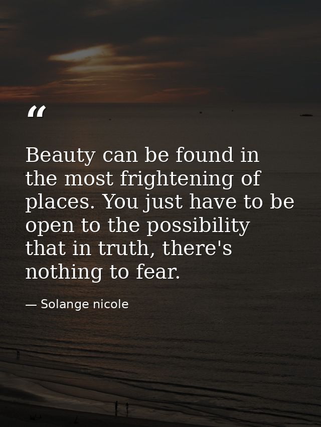 Beauty can be found in the most frightening of places. You just have to be open to the possibility that in truth, there' — Solange nicole