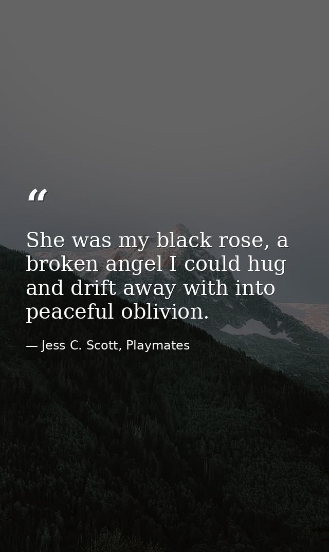 She was my black rose, a broken angel I could hug and drift away with into peaceful oblivion. — Jess C. Scott, Playmates
