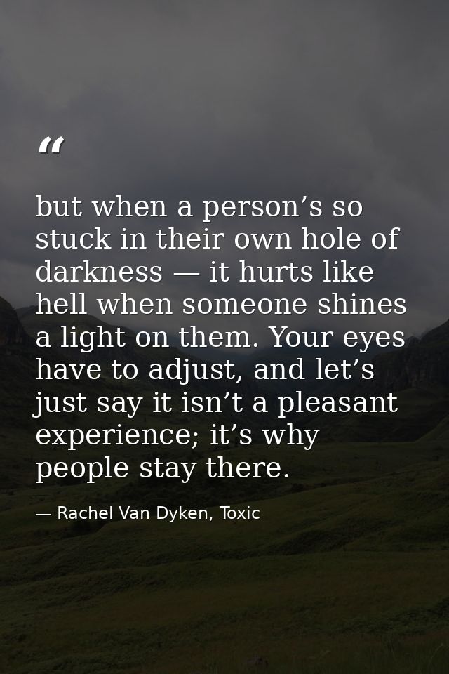 but when a person’s so stuck in their own hole of darkness — it hurts like hell when someone shines a light on them. You — Rachel Van Dyken, Toxic