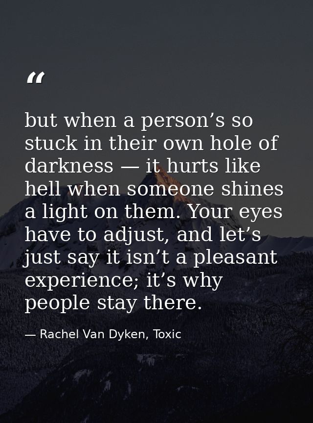 but when a person’s so stuck in their own hole of darkness — it hurts like hell when someone shines a light on them. You — Rachel Van Dyken, Toxic