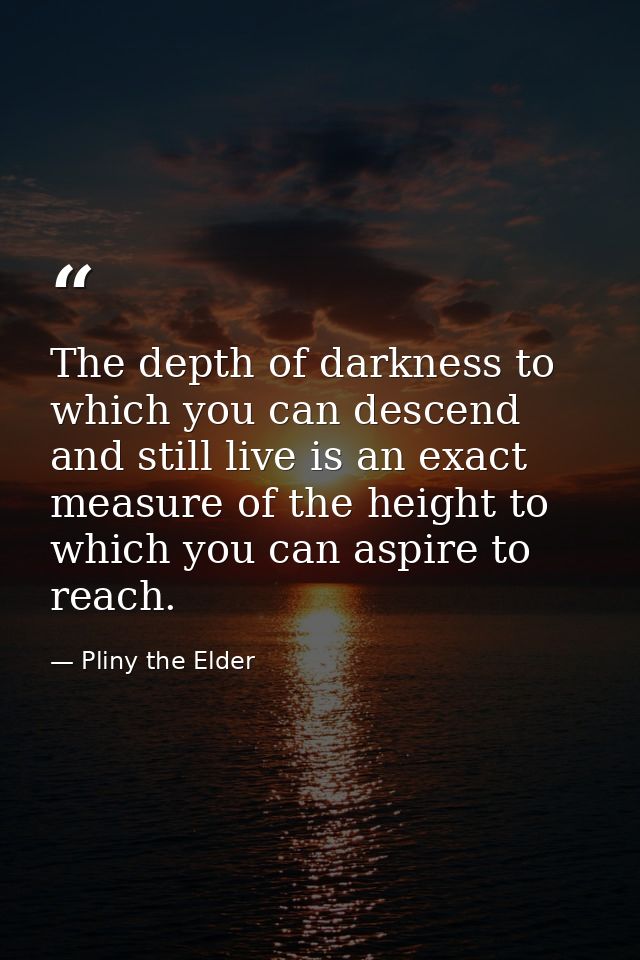 The depth of darkness to which you can descend and still live is an exact measure of the height to which you can aspire  — Pliny the Elder