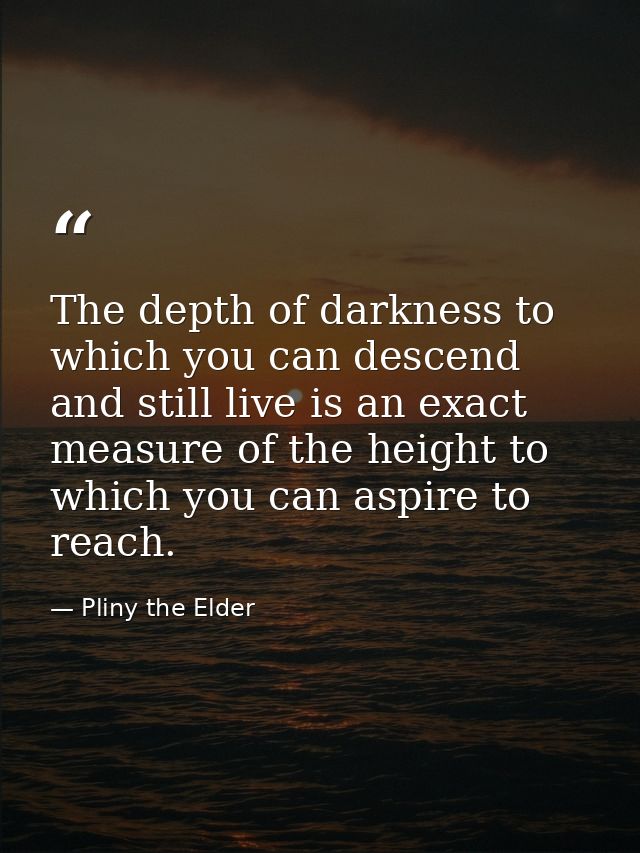 The depth of darkness to which you can descend and still live is an exact measure of the height to which you can aspire  — Pliny the Elder