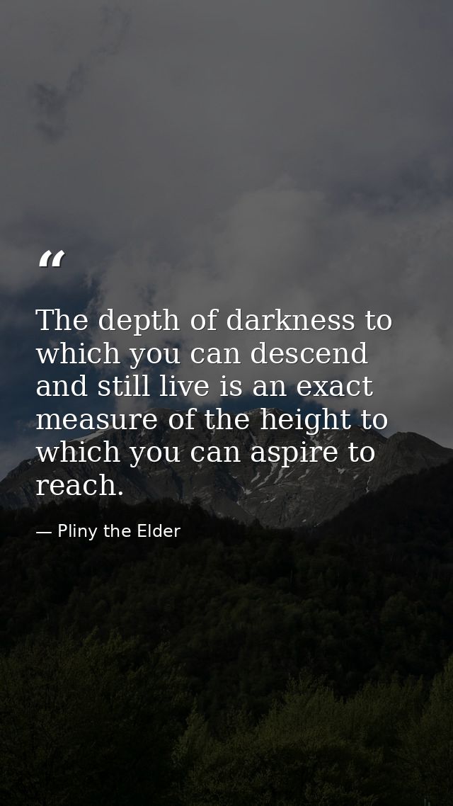 The depth of darkness to which you can descend and still live is an exact measure of the height to which you can aspire  — Pliny the Elder