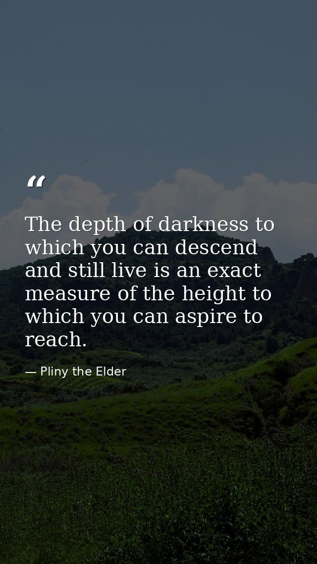 The depth of darkness to which you can descend and still live is an exact measure of the height to which you can aspire  — Pliny the Elder