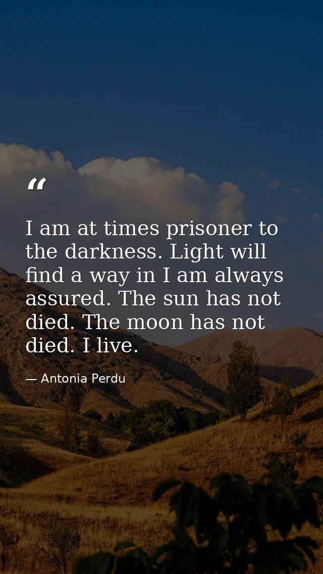 I am at times prisoner to the darkness. Light will find a way in I am always assured. The sun has not died. The moon has — Antonia Perdu