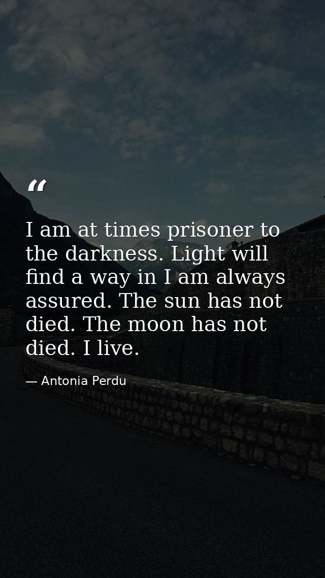 I am at times prisoner to the darkness. Light will find a way in I am always assured. The sun has not died. The moon has — Antonia Perdu
