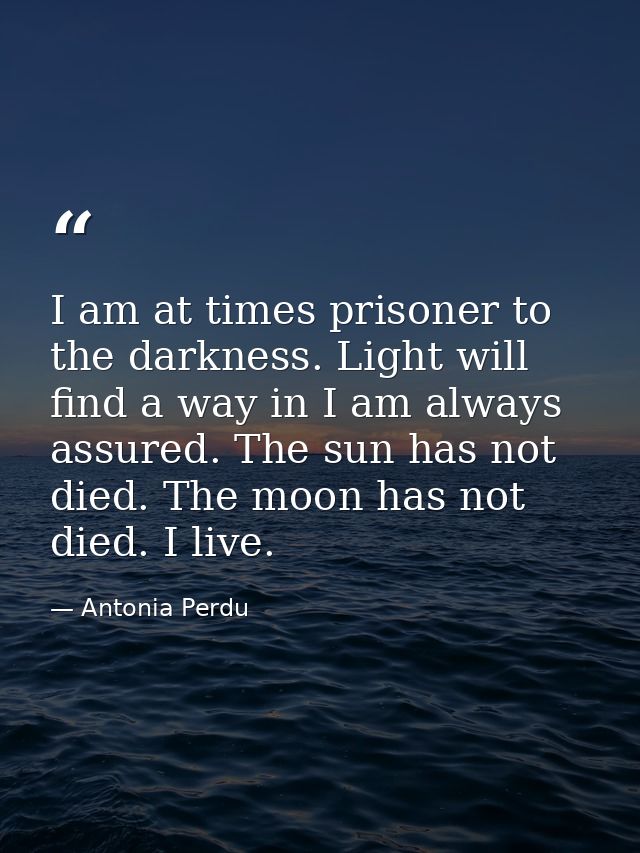 I am at times prisoner to the darkness. Light will find a way in I am always assured. The sun has not died. The moon has — Antonia Perdu