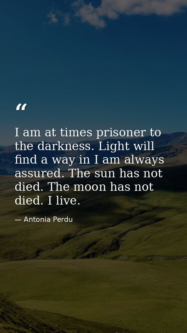 I am at times prisoner to the darkness. Light will find a way in I am always assured. The sun has not died. The moon has — Antonia Perdu