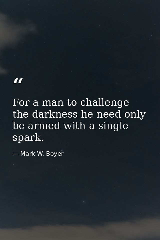 For a man to challenge the darkness he need only be armed with a single spark. — Mark W. Boyer