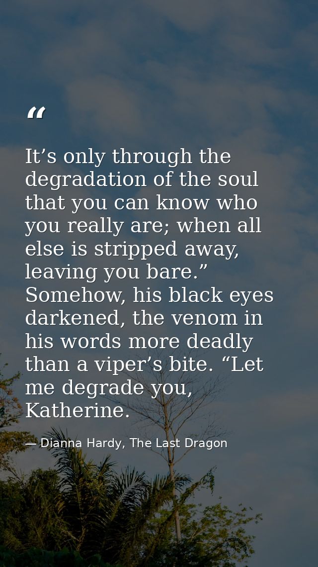 It’s only through the degradation of the soul that you can know who you really are; when all else is stripped away, leav — Dianna Hardy, The Last Dragon