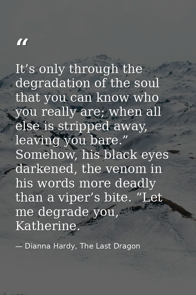 It’s only through the degradation of the soul that you can know who you really are; when all else is stripped away, leav — Dianna Hardy, The Last Dragon