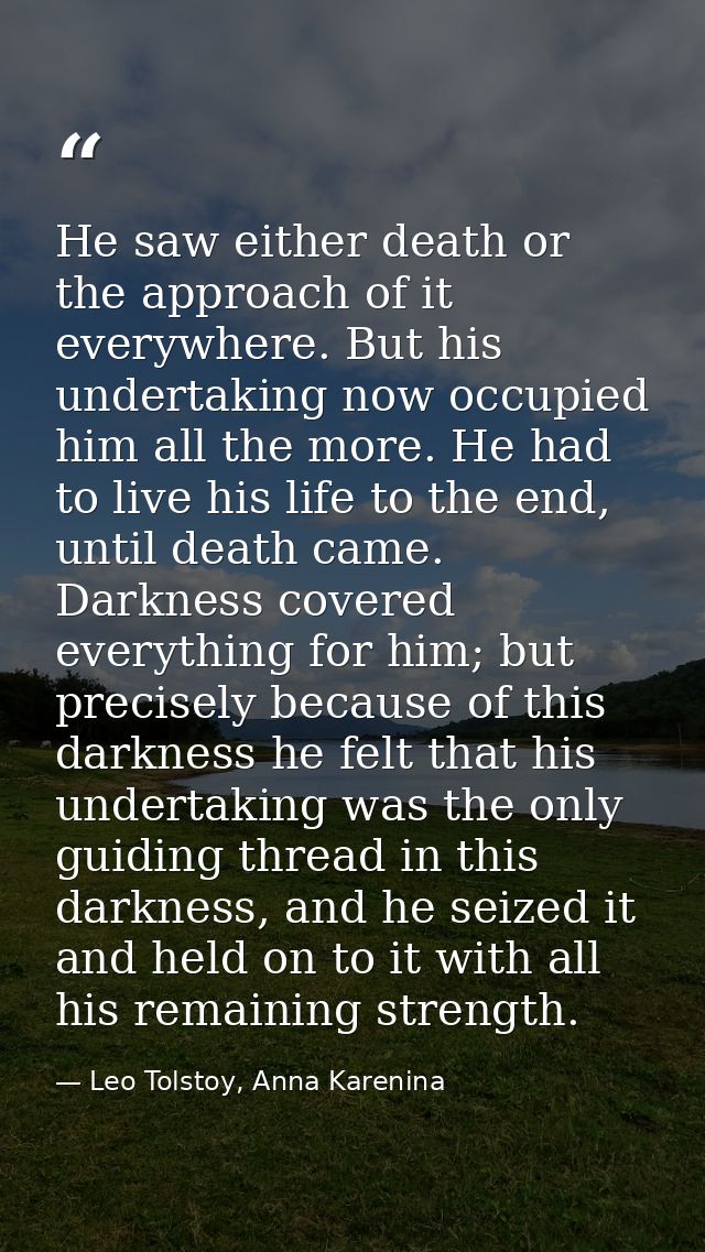 He saw either death or the approach of it everywhere. But his undertaking now occupied him all the more. He had to live  — Leo Tolstoy, Anna Karenina