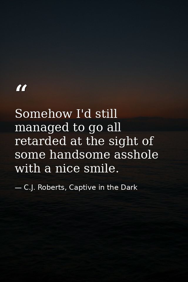 Somehow I'd still managed to go all retarded at the sight of some handsome asshole with a nice smile. — C.J. Roberts, Captive in the Dark