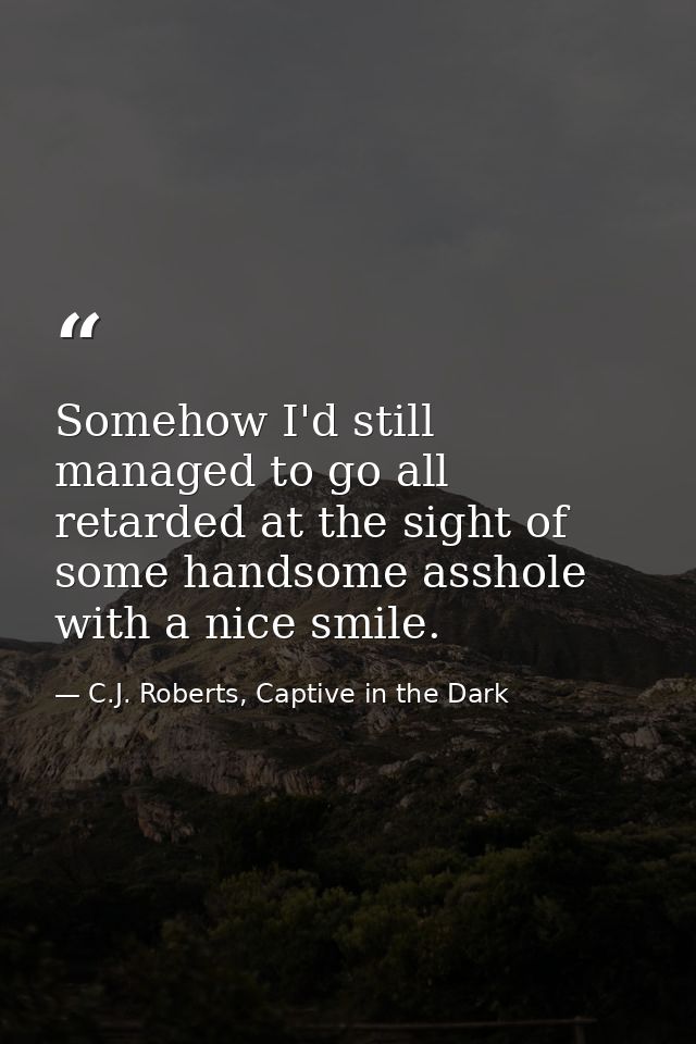 Somehow I'd still managed to go all retarded at the sight of some handsome asshole with a nice smile. — C.J. Roberts, Captive in the Dark