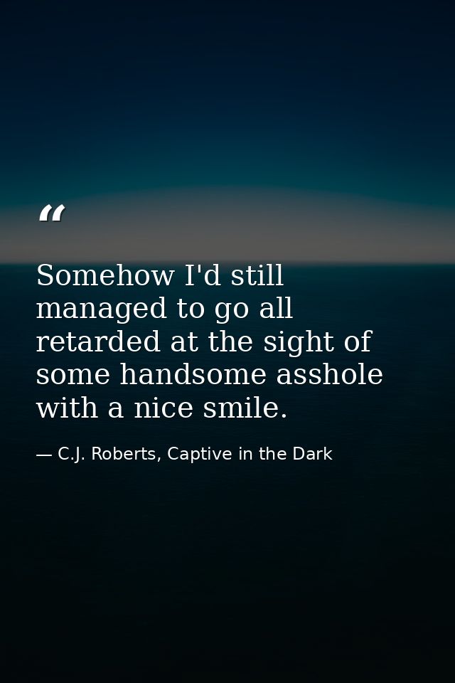 Somehow I'd still managed to go all retarded at the sight of some handsome asshole with a nice smile. — C.J. Roberts, Captive in the Dark