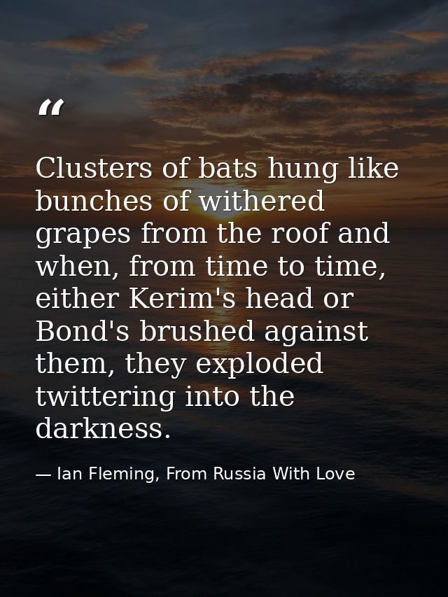 Clusters of bats hung like bunches of withered grapes from the roof and when, from time to time, either Kerim's head or  — Ian Fleming, From Russia With Love
