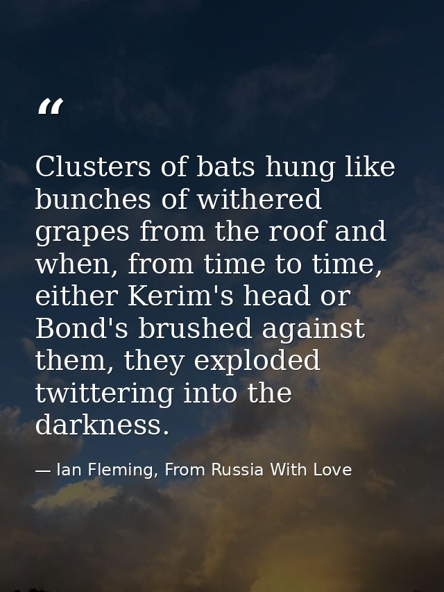 Clusters of bats hung like bunches of withered grapes from the roof and when, from time to time, either Kerim's head or  — Ian Fleming, From Russia With Love