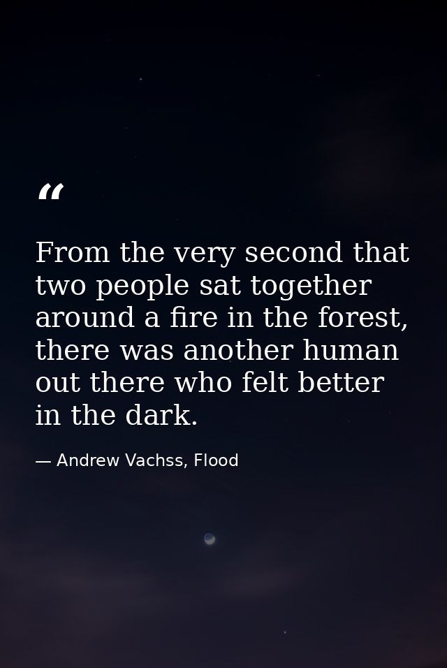 From the very second that two people sat together around a fire in the forest, there was another human out there who fel — Andrew Vachss, Flood