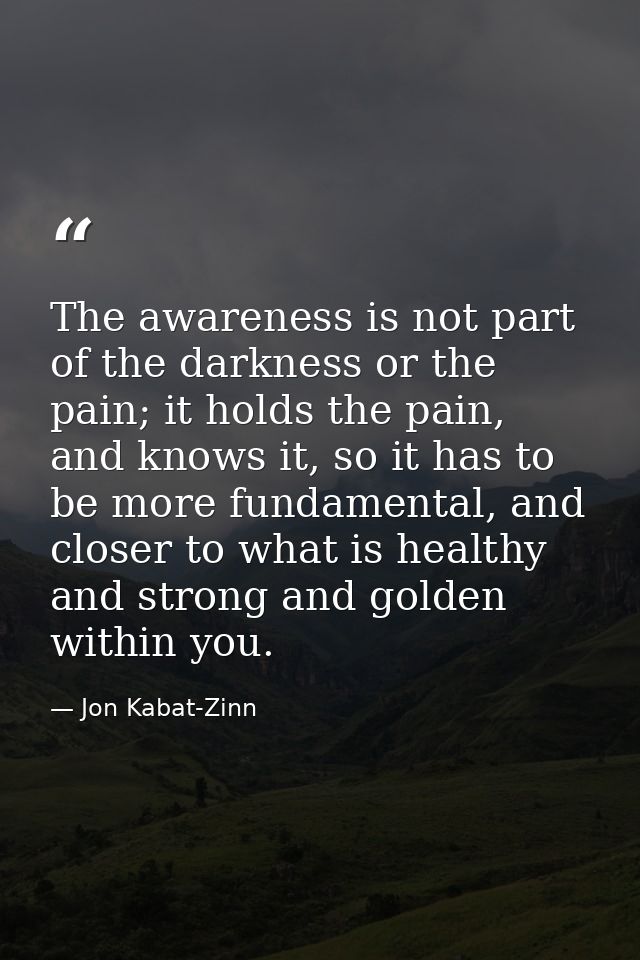 The awareness is not part of the darkness or the pain; it holds the pain, and knows it, so it has to be more fundamental — Jon Kabat-Zinn